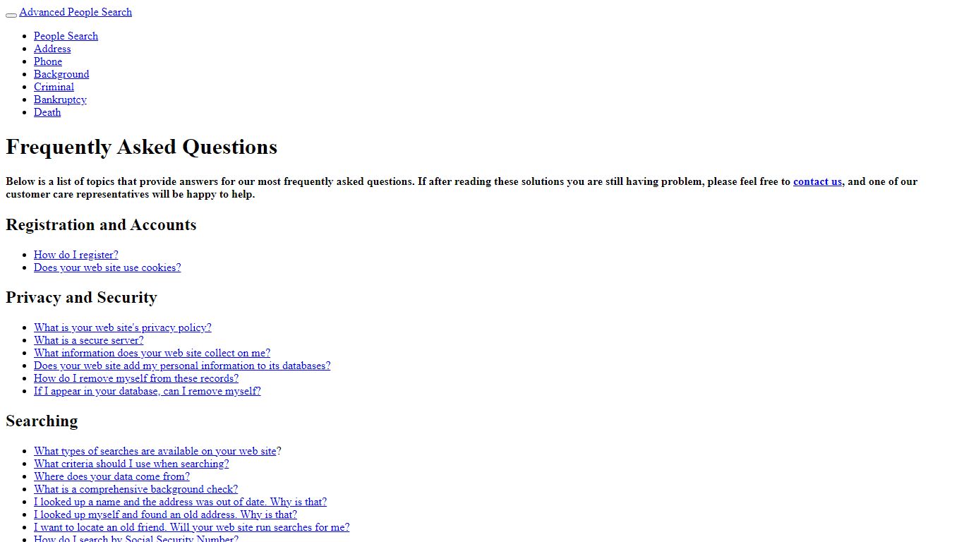 Advanced People Search - Frequently Asked Questions